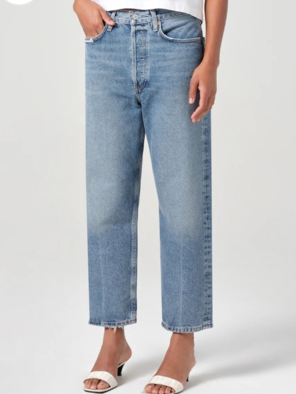 Agolde 90's Crop Mid Rise Straight Loose Jeans Medium Blue Vintage color Denim